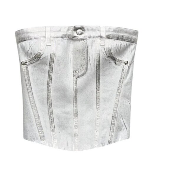 Zara Metallic Denim Corset Top in Silver - Picture 1 of 6